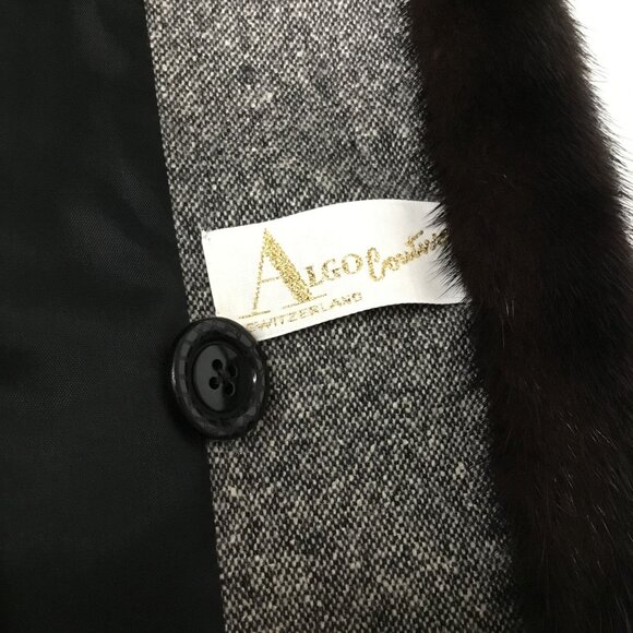 VTG Designer Algo Couture Tweed Skirt Suit Mink Fur Trim Wool Silk Cocktail 8 - Picture 3 of 10
